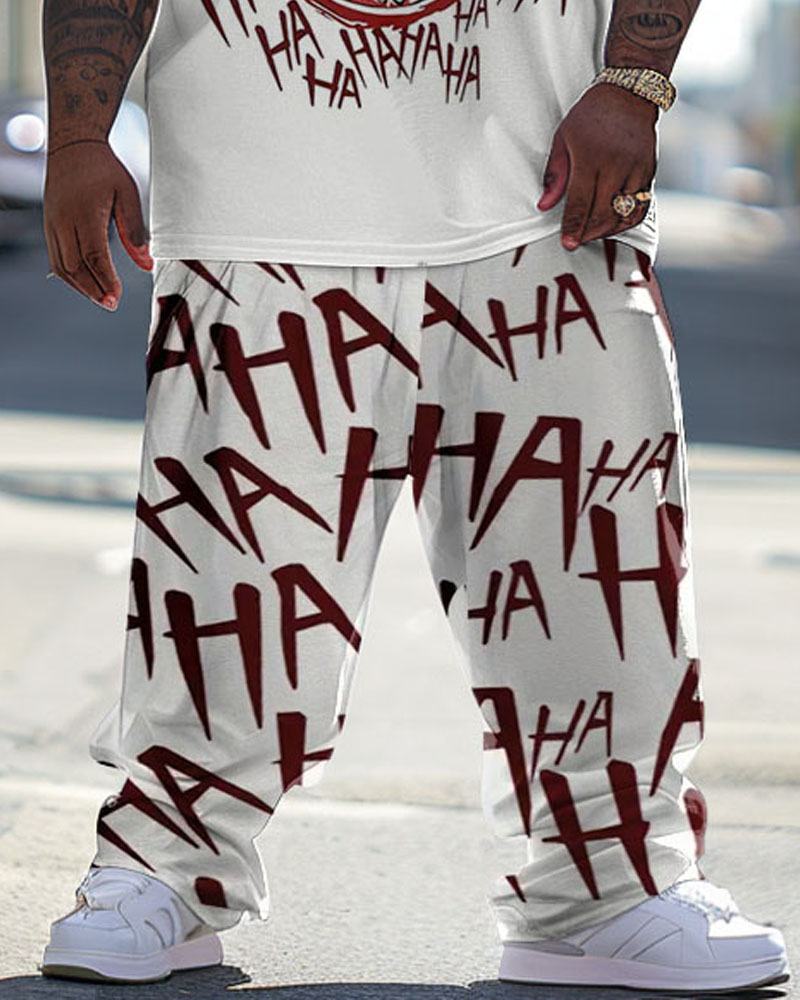 Men's Large Street Casual Mouth HA Letter Printed T-Shirt Pants Set