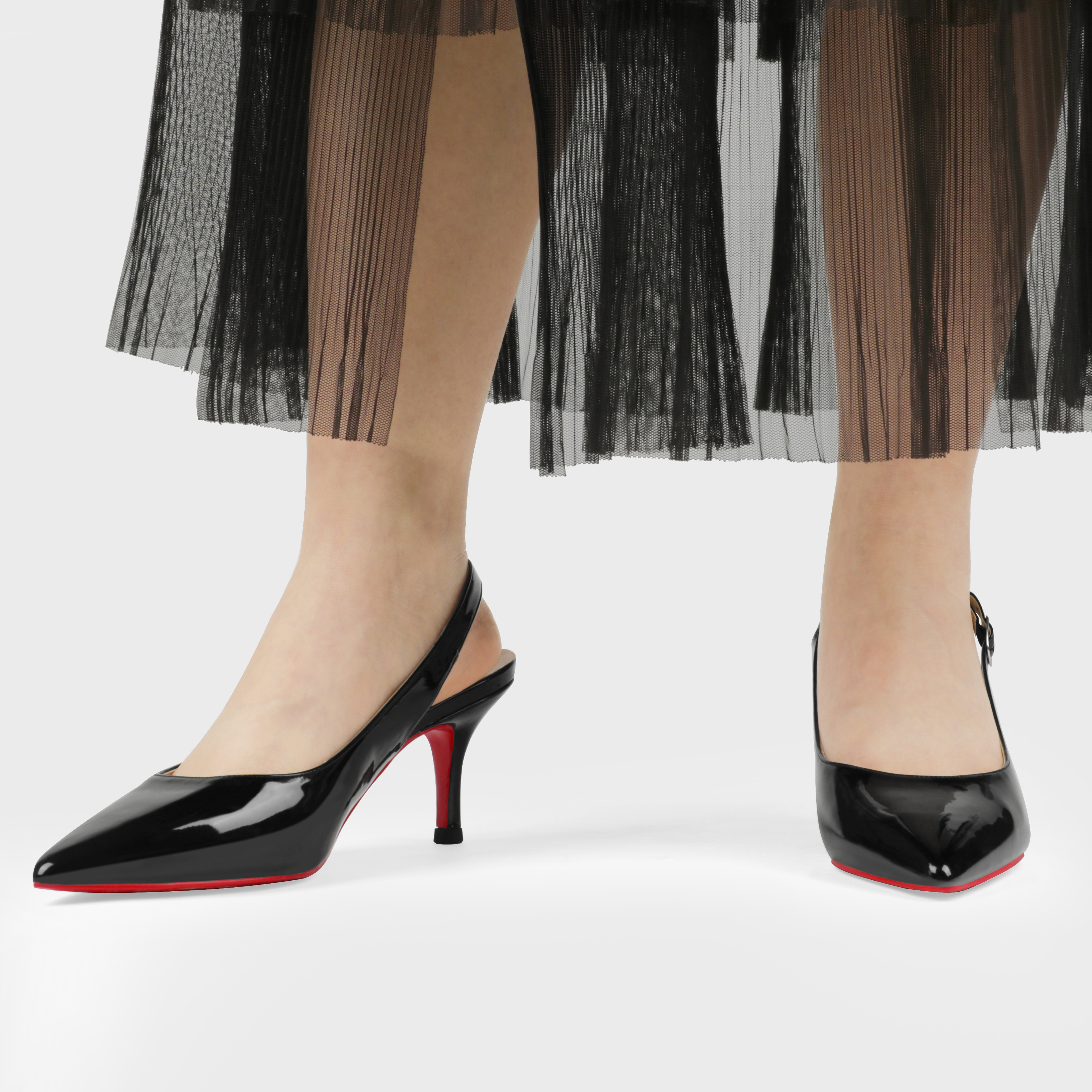 2.36" Women's Pointed Toe Sandals Slingback Shoes Kitten Heel Pumps Patent-MERUMOTE