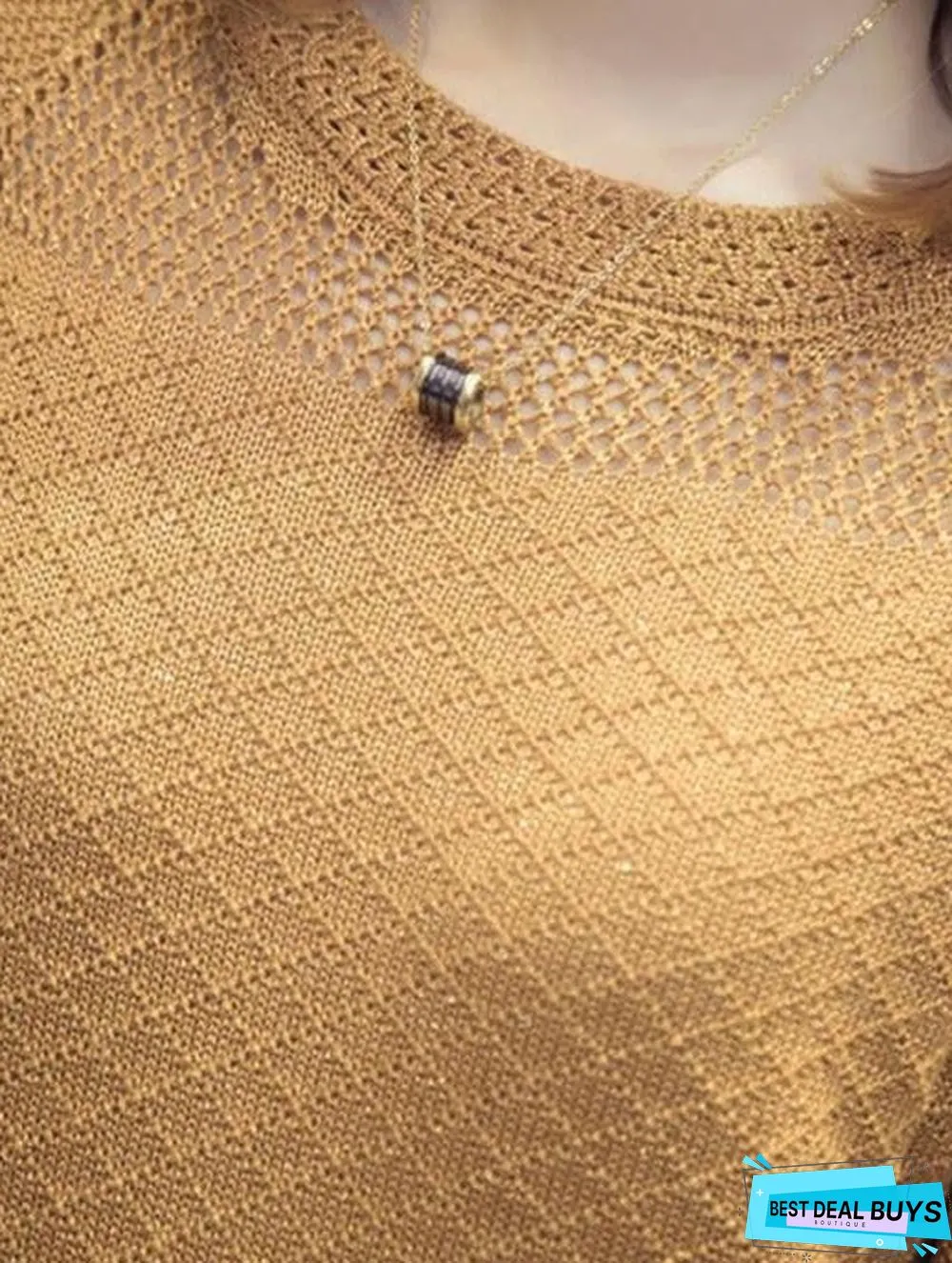 Round Neck Patchwork Elegant Plain Long Sleeve Knit Pullover