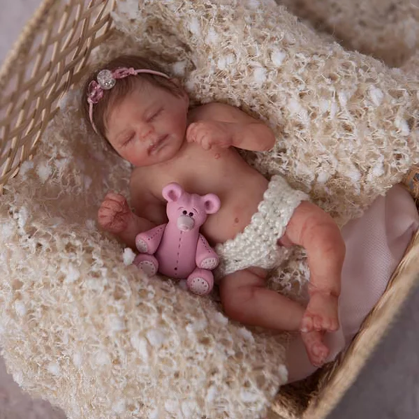 Miniature Doll Sleeping Reborn Baby Doll, 6 inch Realistic Newborn Baby Doll Named Cecilia