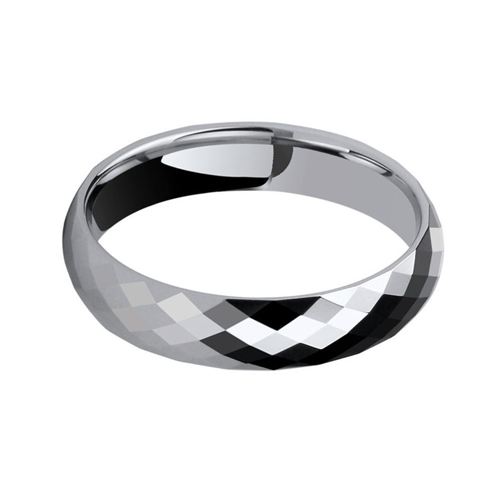 Couples Silver Rhombus Cut Multi Faceted Tungsten Band Rings