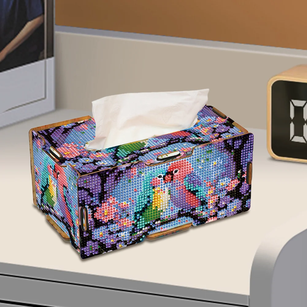 Lovebird 5D DIY Diamond Painting Handmade Tissue Holder Wooden Tissue Box Craft