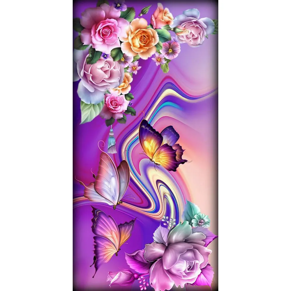 5D Diamond Painting Pink Flowers and Butterfly Kit