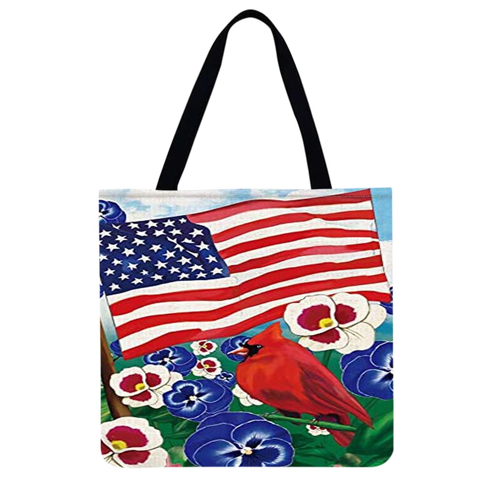 Linen Tote Bag -Flowers and birds