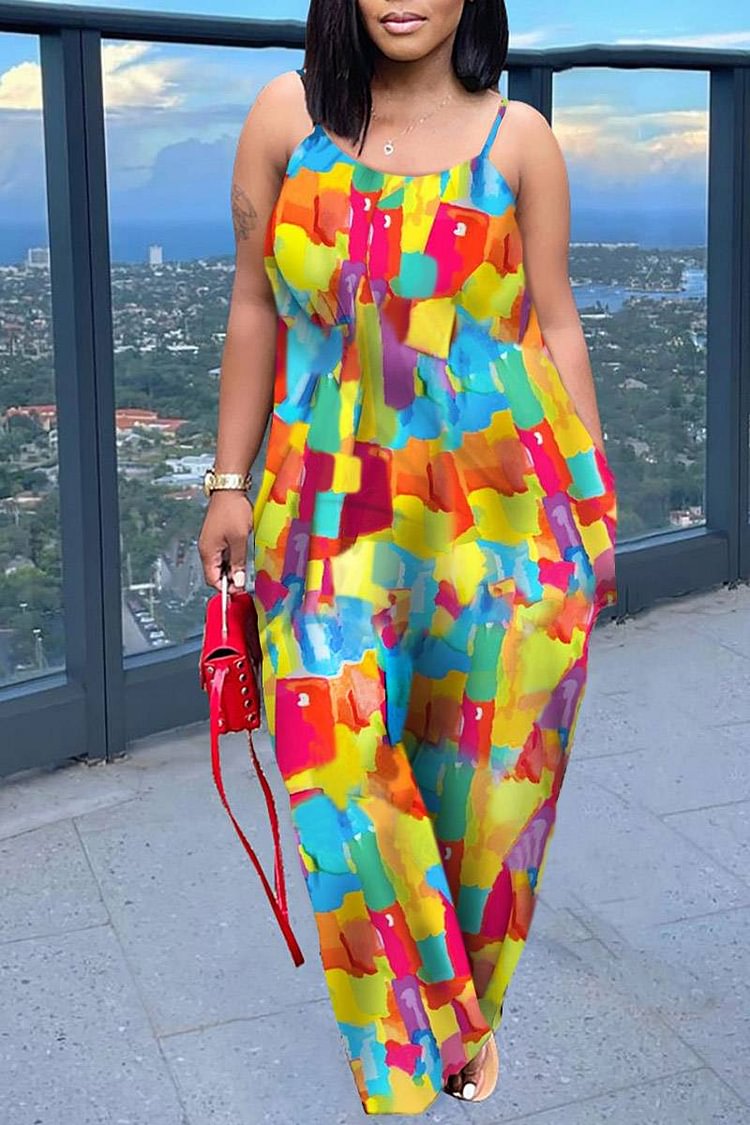 Plus Size Multicolor Daily Rainbow Cami Jumpsuits [Pre-Order]