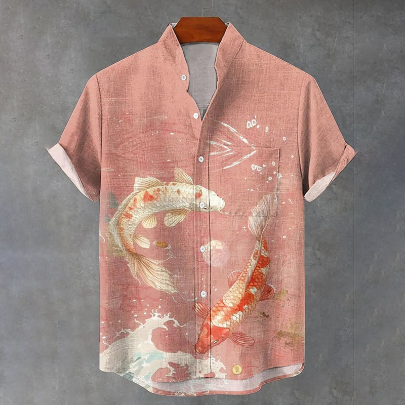 Japanese Fish Art Print Casual Shirt  artssus