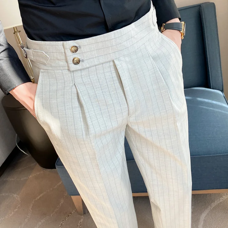 Men's Stretch Slim Straight Striped Dress Pants