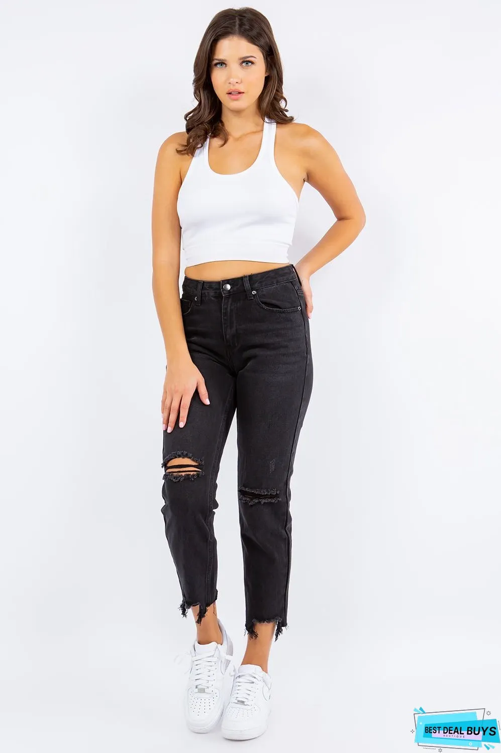 American Bazi High Waist Distressed Cropped Straight Jeans