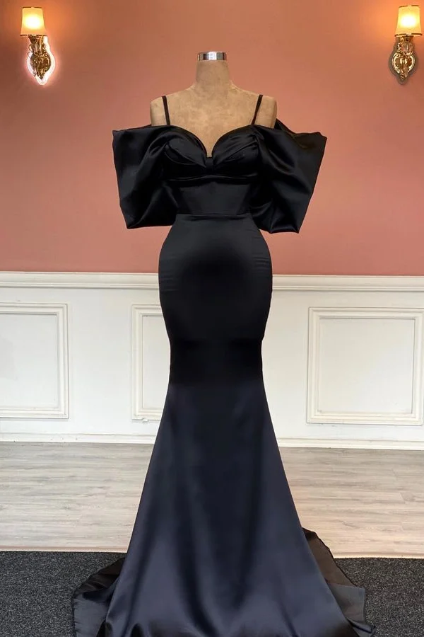 Bellasprom Black Off-the-Shoulder Prom Dress Mermaid Lace-up Back