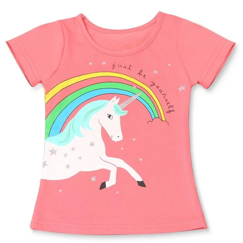 Girl Birthday Unicorn T Shirt Baby Funny Summer White Tops Pink Tees Kids Short Sleeves T-shirt Children Shirts For Girl Clothes