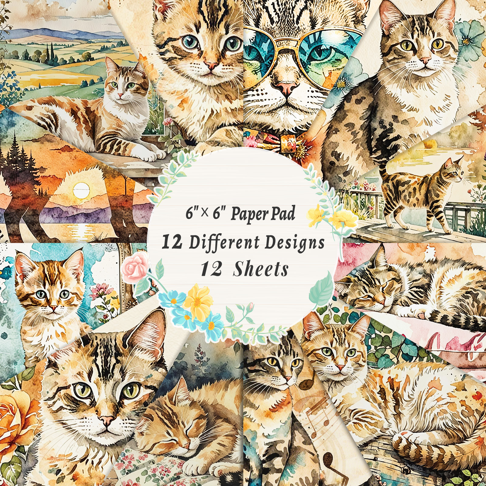 재질: 종이 - 12매/세트 빈티지 고양이