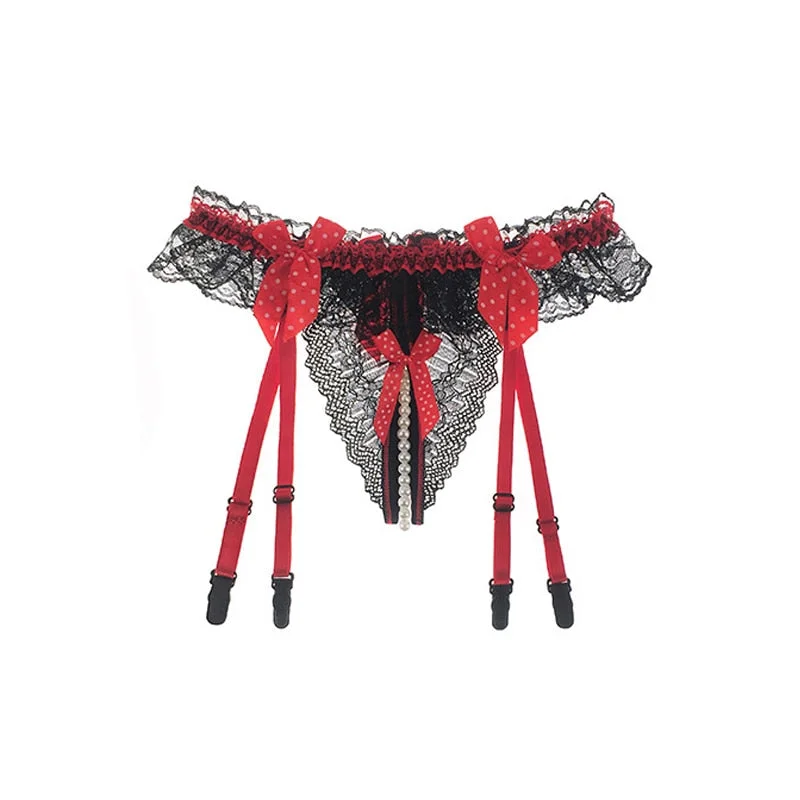 Sexy Bow Lace Panties For Sex Doggy Briefs With Pearls Women Thongs And G strings Sexy Transparent Lingerie Underwear For Couple