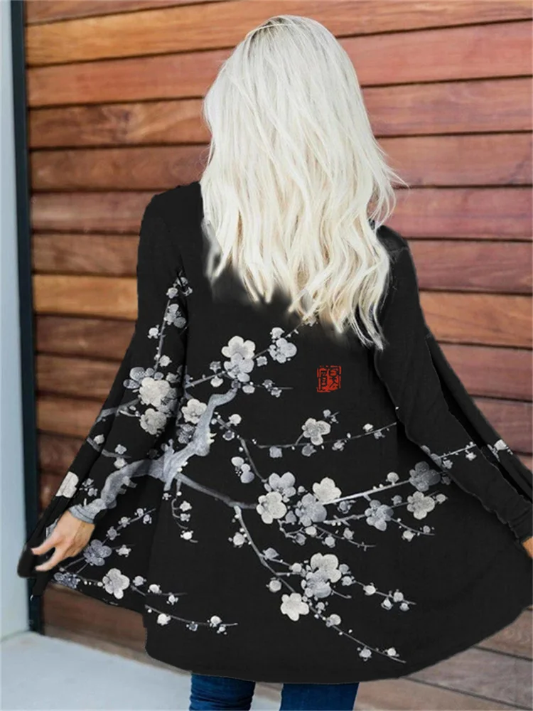 Plum Blossom Japanese Art Kimono Cardigan