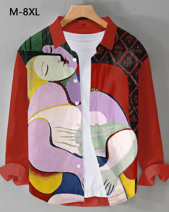 Men's Plus Size Graffiti Art Print Long Sleeve Shirt
