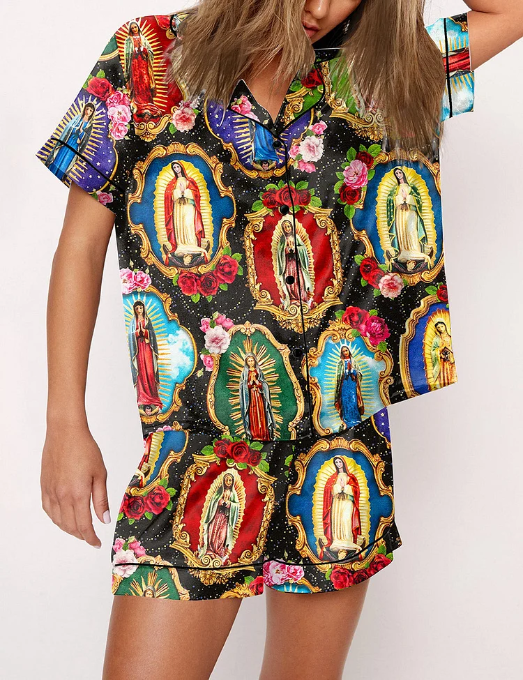 Women's Our Lady of Guadalupe Floral Virgin Mary Pajama Set