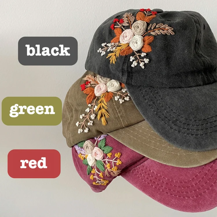 100% Hand Embroidered Flower Baseball Cap, Custom Embroidered Denim Hat,  Summer Cap, Wild Flower Cap