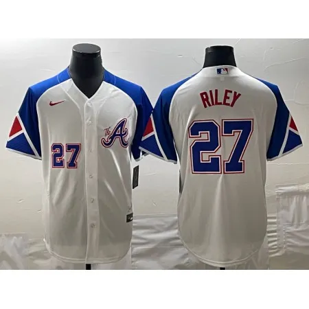 Men's Atlanta Braves #27 Austin Riley White 2023 City Connect Cool Base With Patch Stitched Baseball Jersey