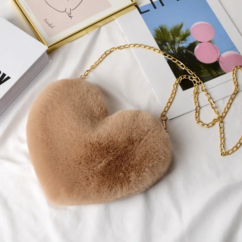 Crossbody Bags for Women Rex Rabbit Fur Love Bag Peach Heart Bag Chain Bag Fashion Shoulder Cross-chain Female Bag