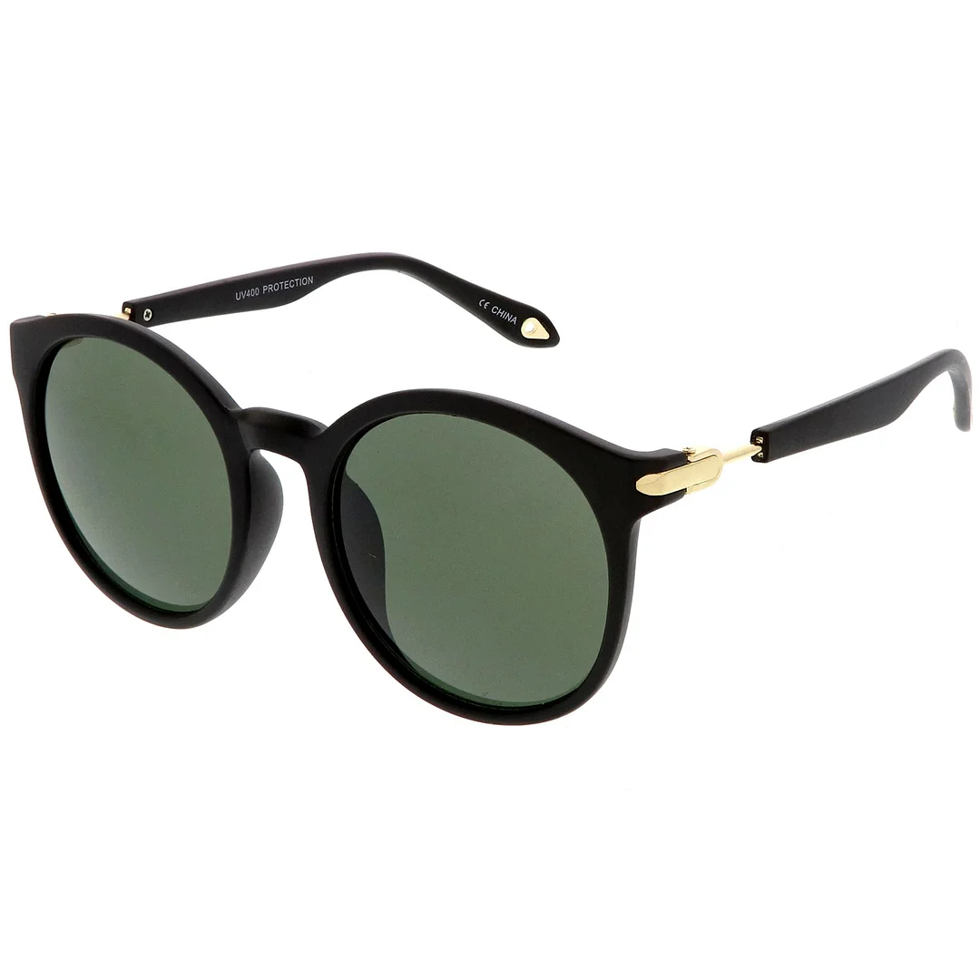 Classic Horn Rimmed Round glasses Metal Arm Detail Neutral Colored Lens 53mm