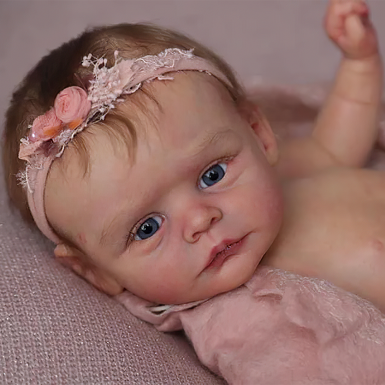 [New Baby Doll] 20'' Eyes Opened Lifelike Handmade Reborn Newborn Baby Girl Quncy Doll With Brown Hair