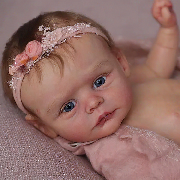 [New Baby Doll] 17'' Eyes Opened Lifelike Handmade Reborn Newborn Baby Girl Quncy Doll With Brown Hair Rebornartdoll® Rebornartdoll®