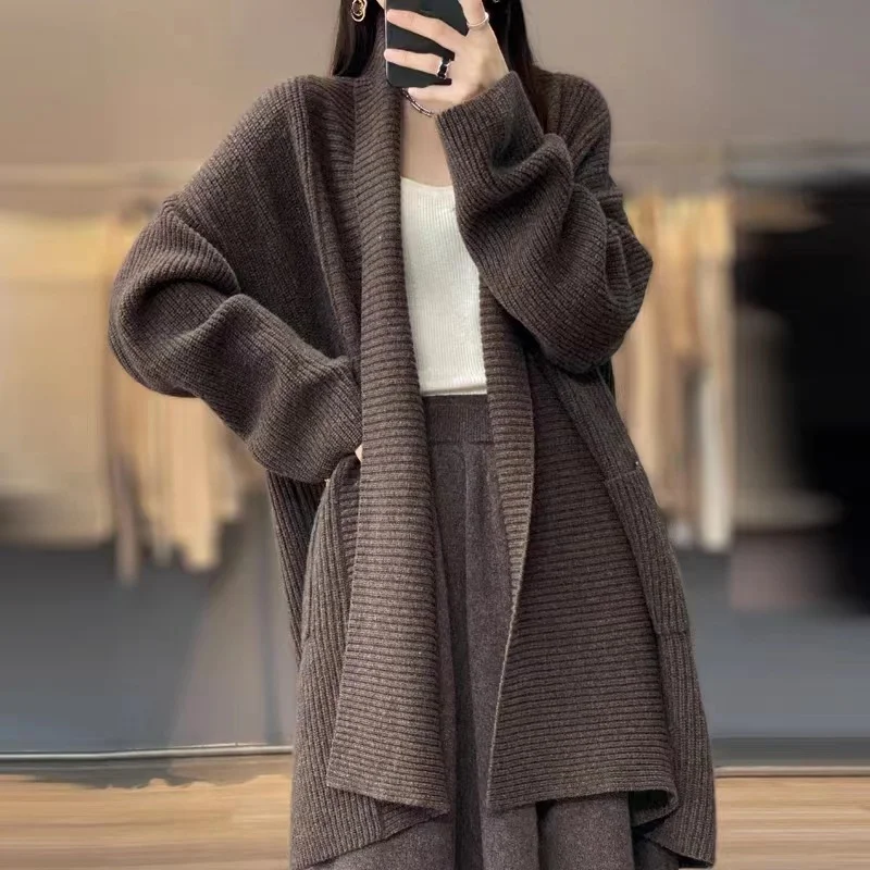 Uveng Uveng Long-Sleeved Sweater Coat Women Thicken Medium Long Chryse-Infrepeed Loose Lazy Knitted Shirt