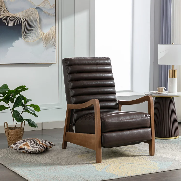 Bestier 26" Luxurious Oil Wax Leather Recliner for Adult, Upholstered Push Back Lounge Chair with Parawood Frame, Footrest