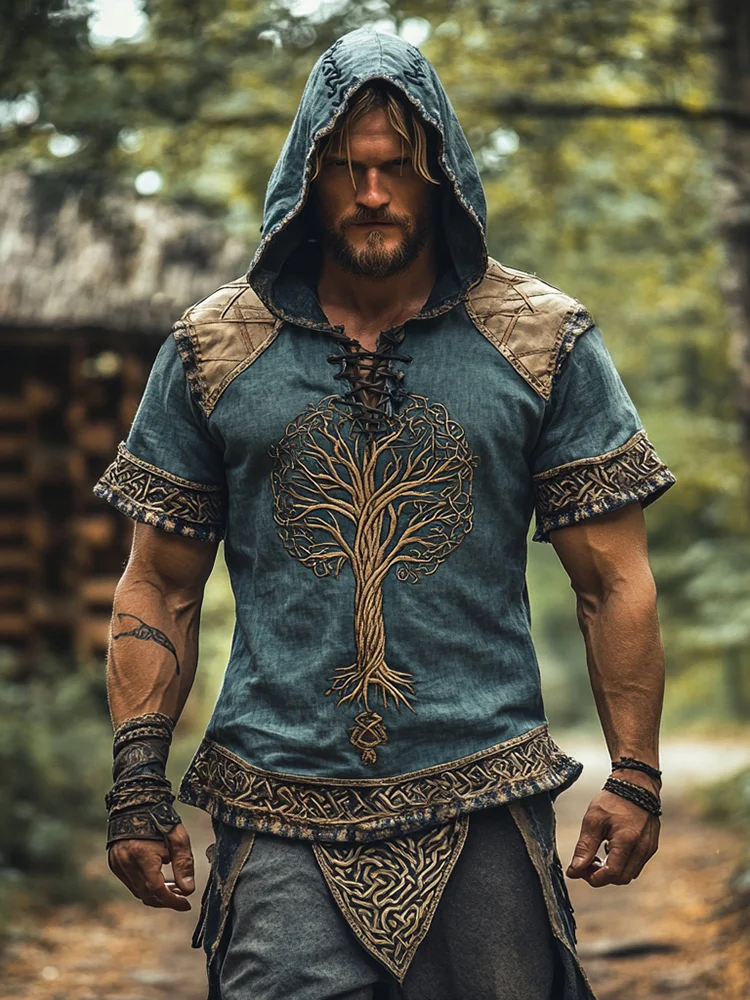 Men's Viking Tree Of Life Celtic Contrasting Colors Art Hooded T-shirt / Rvogue / Rvogue