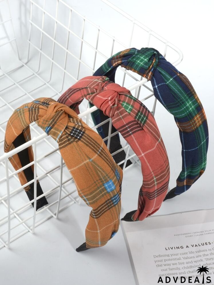 3pcs Plaid Print Knot Decor Headband