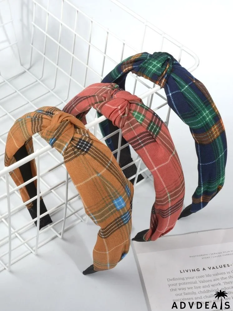 3pcs Plaid Print Knot Decor Headband