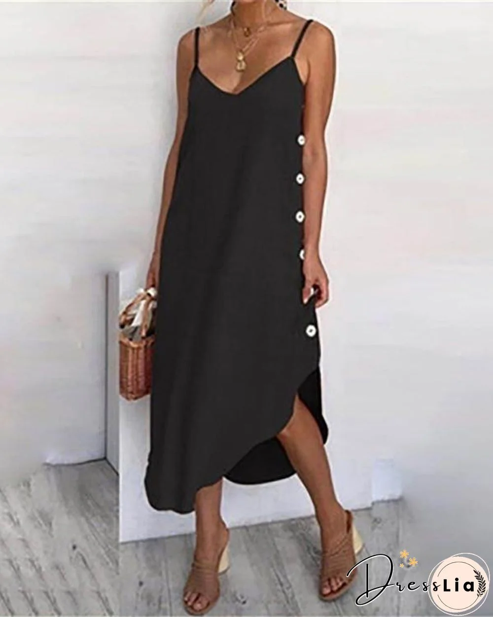 Sleeveless Solid Color Sexy Midi Dress