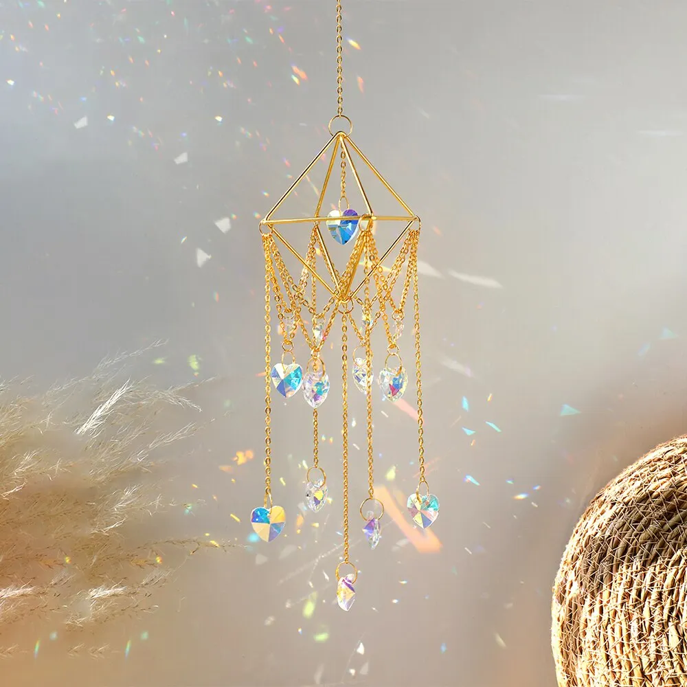 Crystal Heart Suncatcher Glass Prism Sun Catchers Garden Decoration Outdoor Rainbow Crystal Hanging for Windows Wedding Gifts