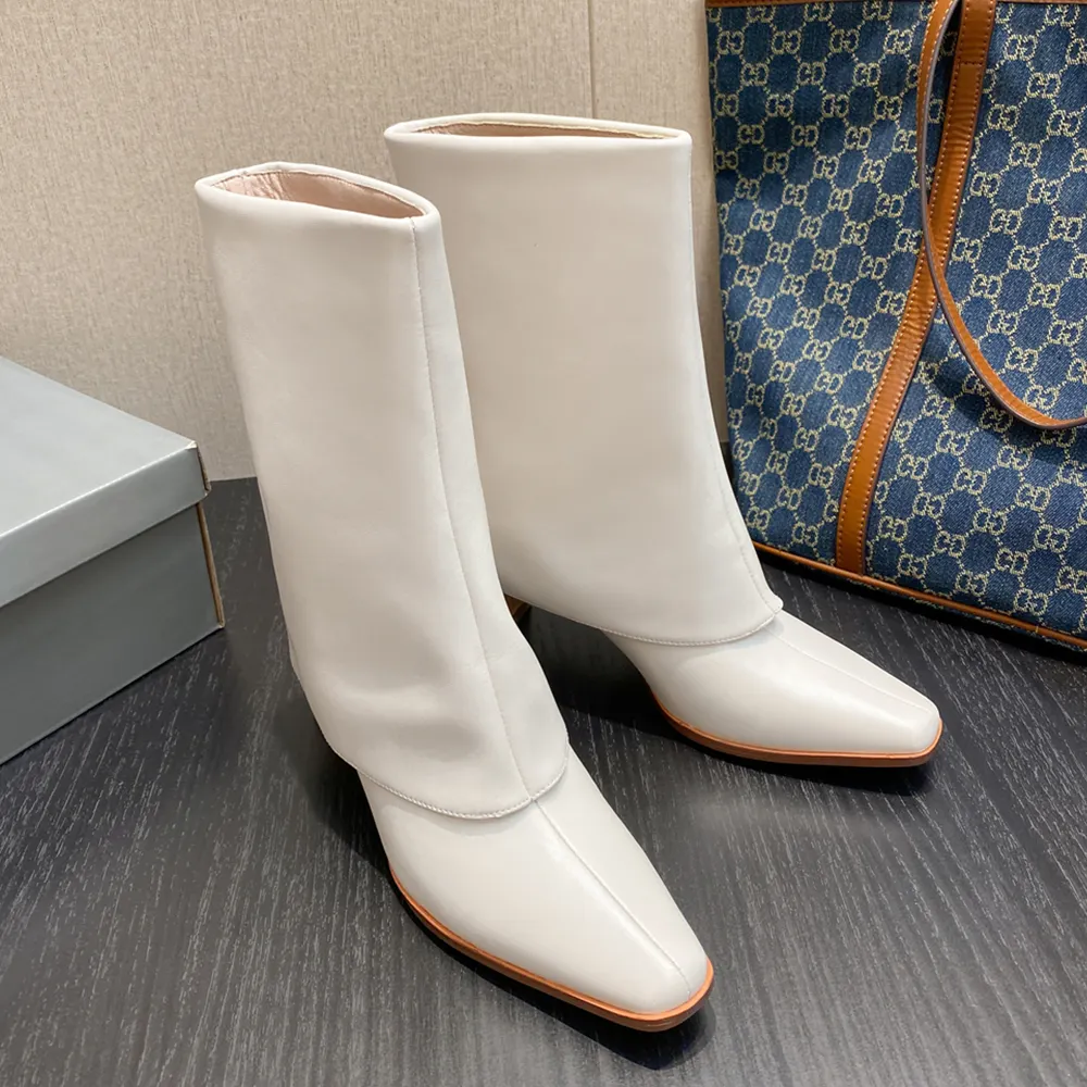 70mm Short Tube Block Heel Boots White-vocosishoes