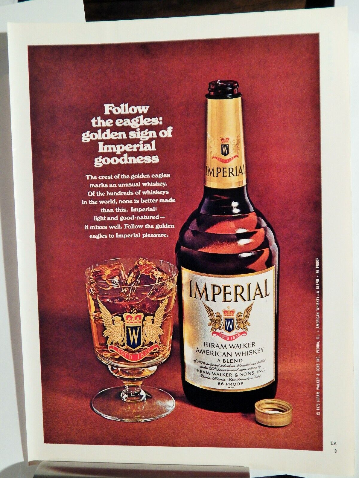 IMPERIAL HIRAM WALKER WHISKEY / PLAYBOY CLUBS 1973 Photo Poster painting AD, SOUGHT EPHEMERA