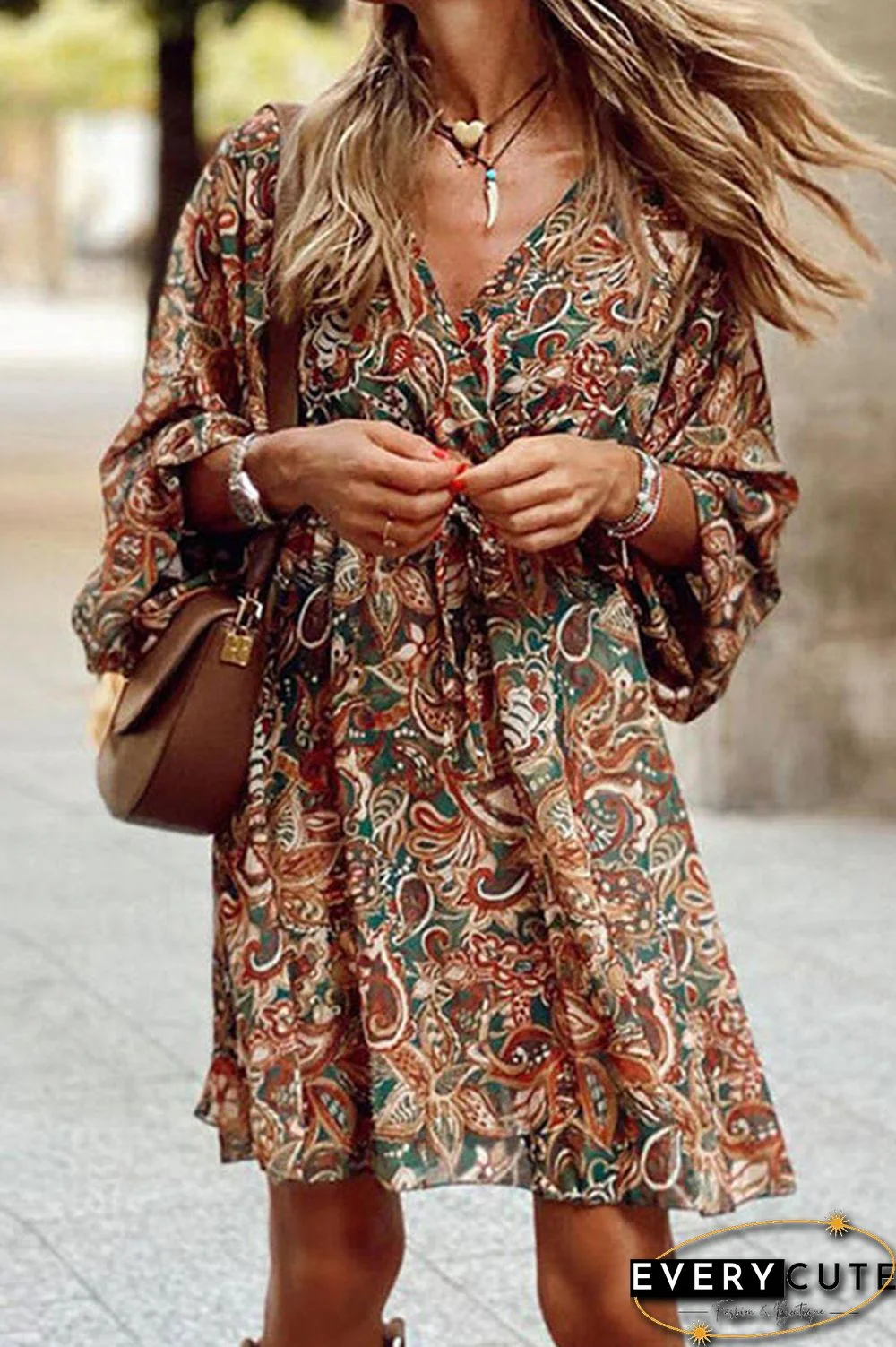 Floral V Neck Mini Dress