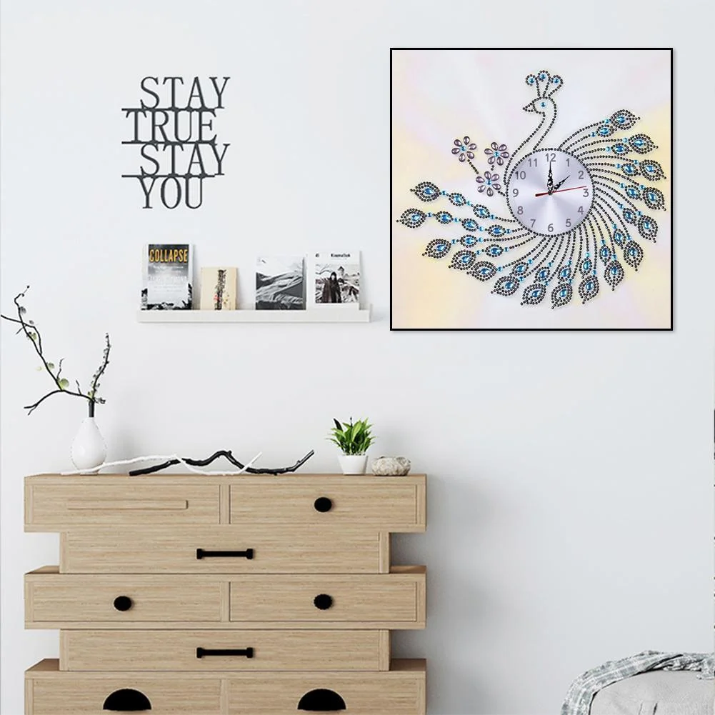 DIY Diamond Painting - Special Shaped -  Peafowl Clock Home Decor