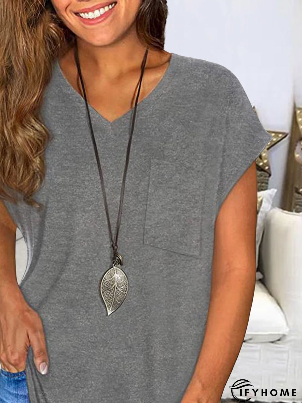 Short Sleeve Shift V Neck T-shirt | IFYHOME