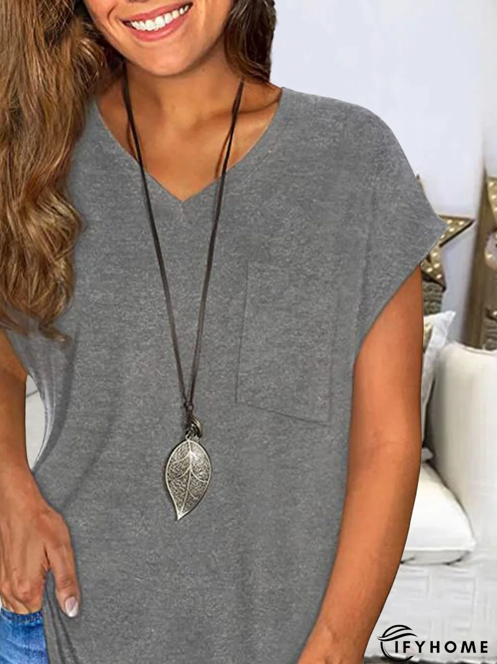 Short Sleeve Shift V Neck T-shirt | IFYHOME