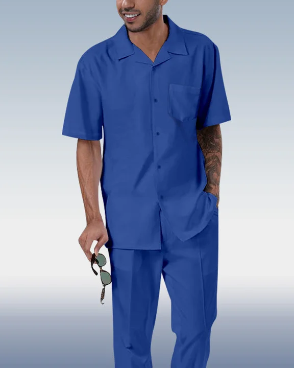 Suitmens Men's Solid Color Short Sleeve Shirt Walking Set 4 Colors 373
