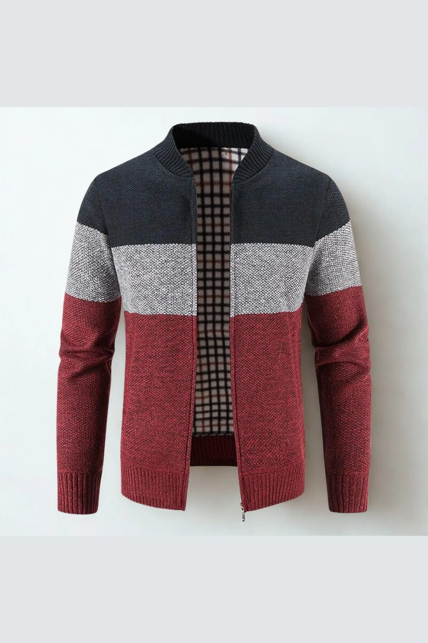 Men's Colour-Block Knit Jacket &ndash; Plaid-Lined Zip-Up Layer