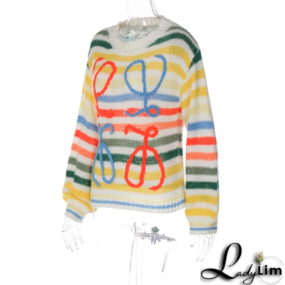 Women's Autumn Contrasting Striped Sweater Women's Loose Pullover Knitting Shirt