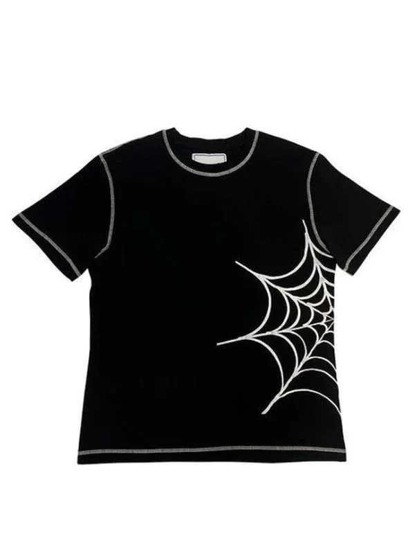 Gothic Dark Y2K Cobweb Crew Neck Printed Short Sleeve T-shirt