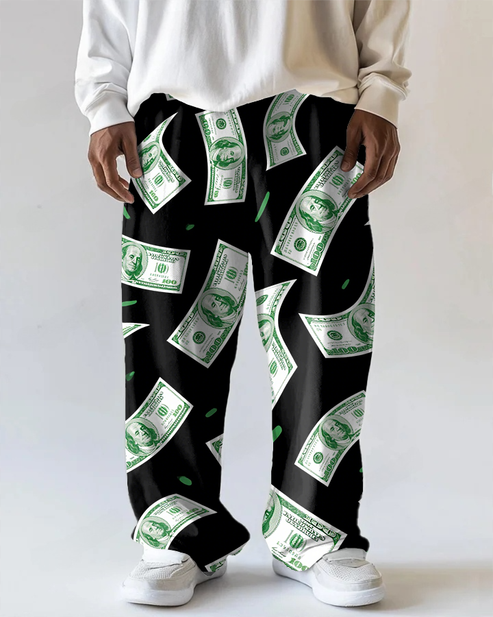 Big Men's Street Fashion Dollar Cash Printed Versatile Daily Casual Pocket Pants