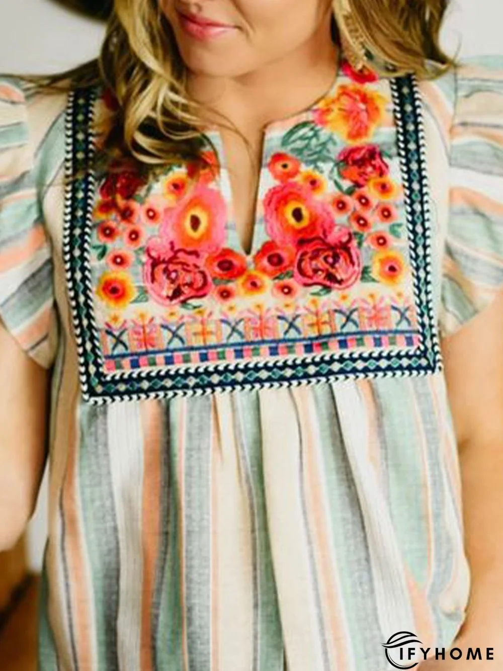 Stripes Frill Sleeve Vintage Tops | IFYHOME