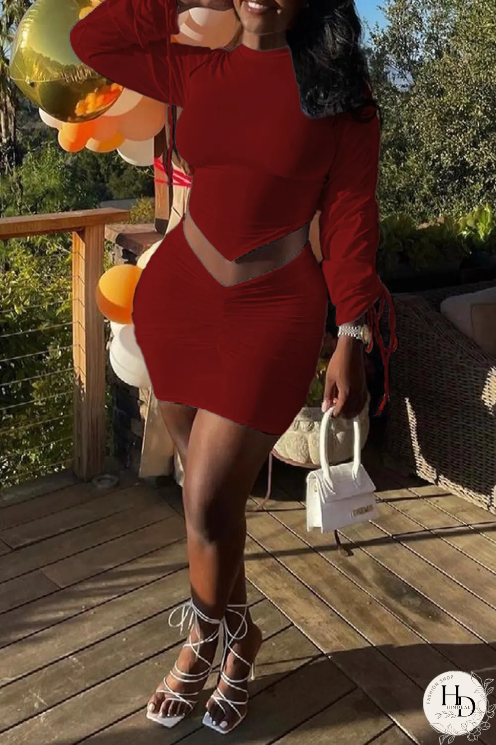 Burgundy Sexy Solid Split Joint Half A Turtleneck Long Sleeve Two Pieces