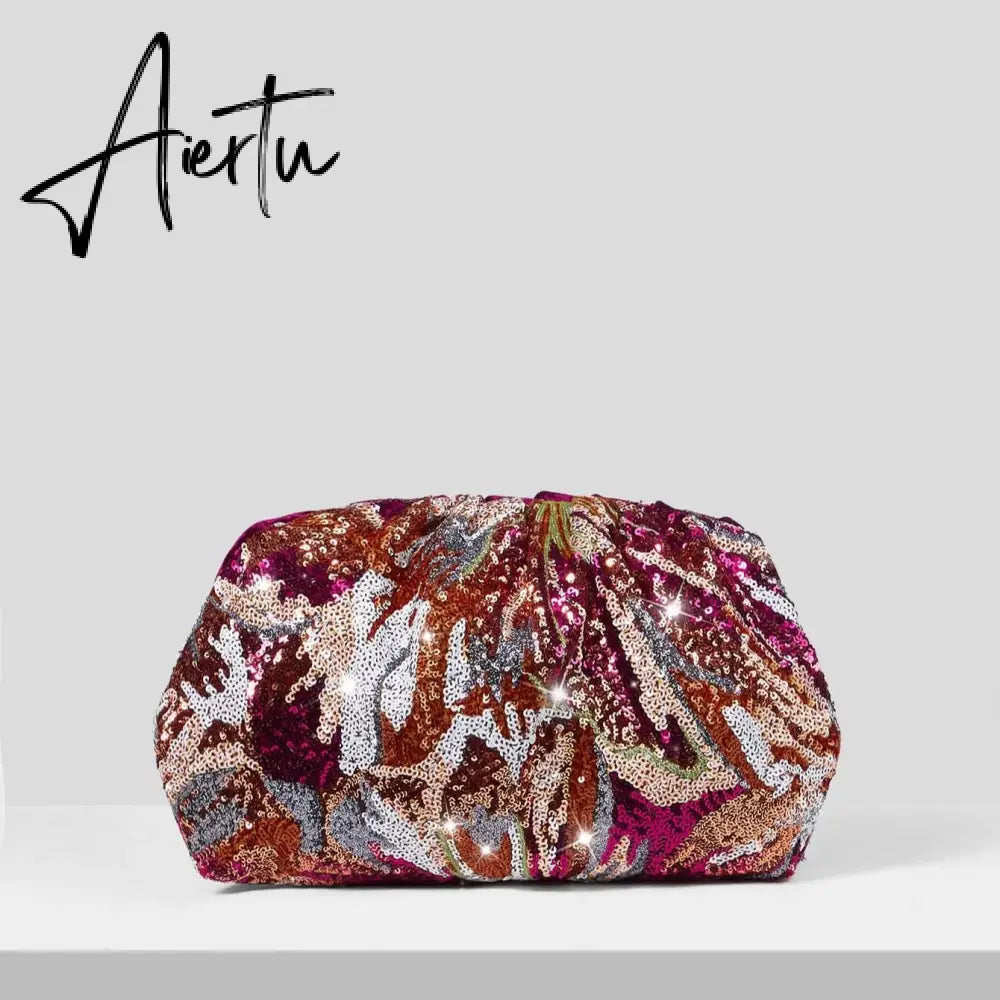 Exquisite Dazzling  Women Rose Red Evening Clutch Bag Random Pattern Evening Party Clutch Purses Messenger Bags Aiertu