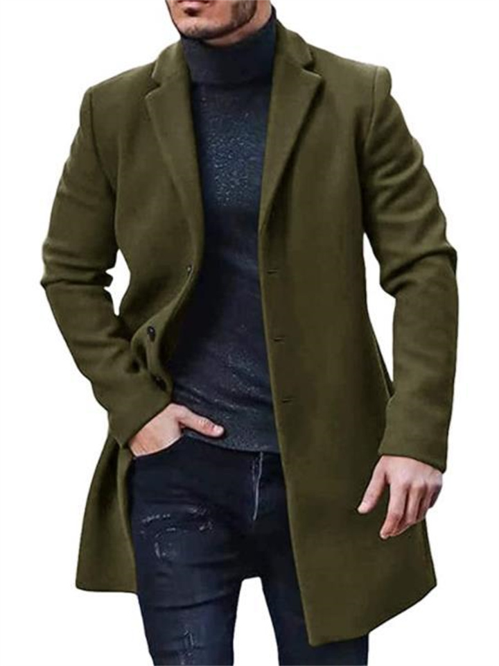 Single-breasted Solid Color Lapel Men's Coat