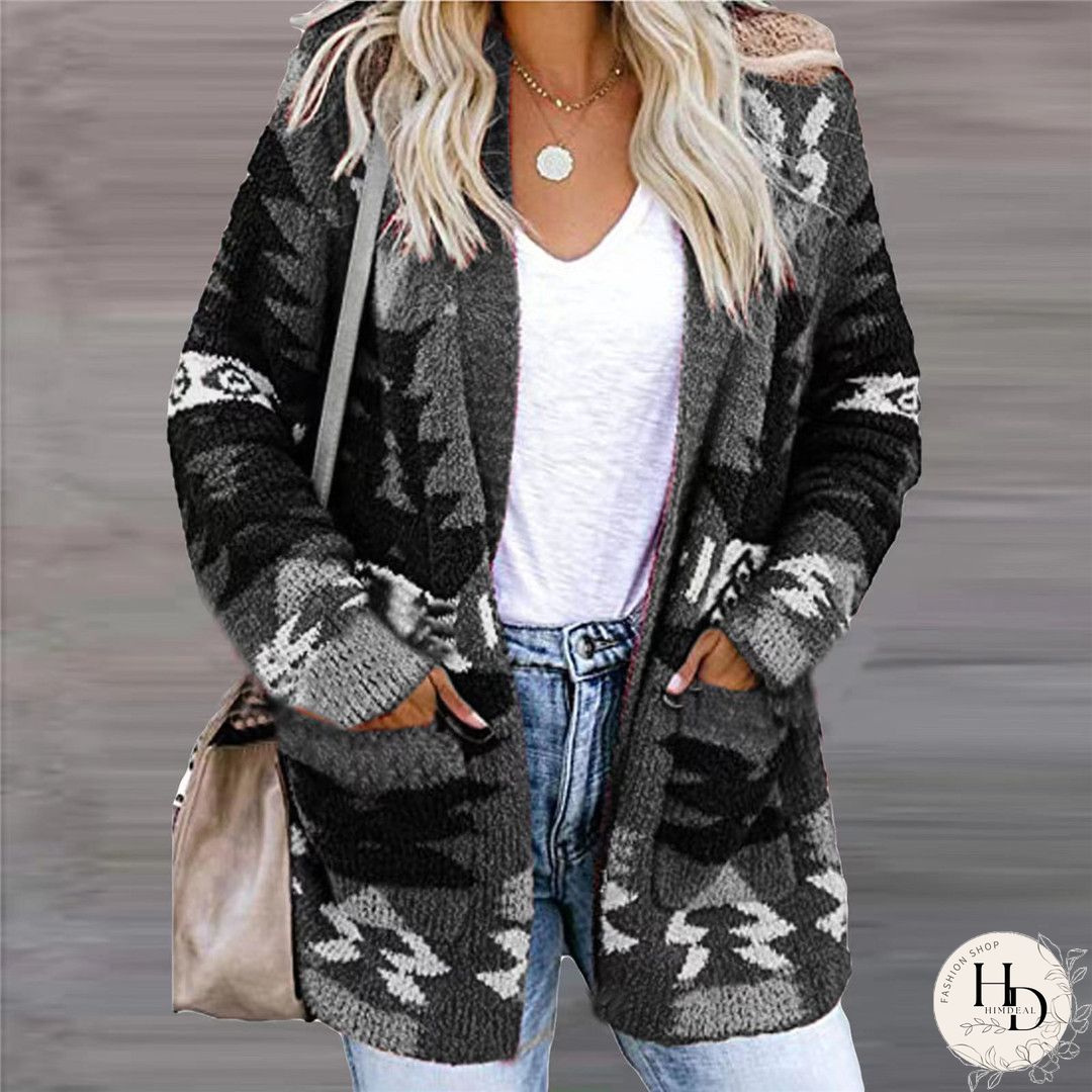 Geometric Casual Winter Mid-weight Micro-Elasticity Daily Casual Long sleeve Wool/Knitting Sweater coat for Women