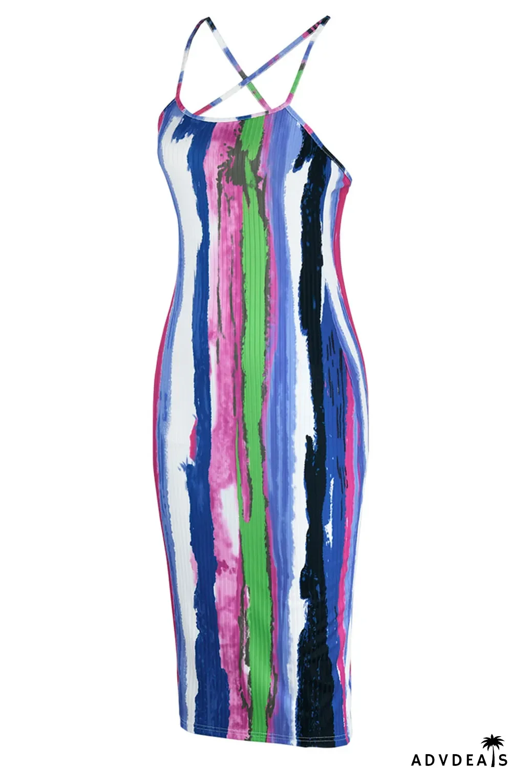 Purple Sexy Striped Print Patchwork Spaghetti Strap Sling Dress Dresses