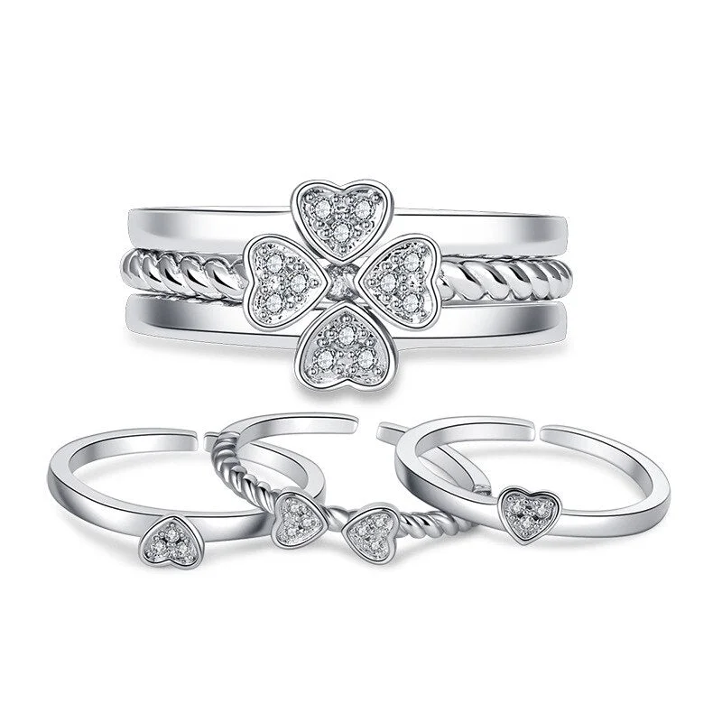 Buzzdaisy Three-in-One Four Leaf Clover BFF Rings